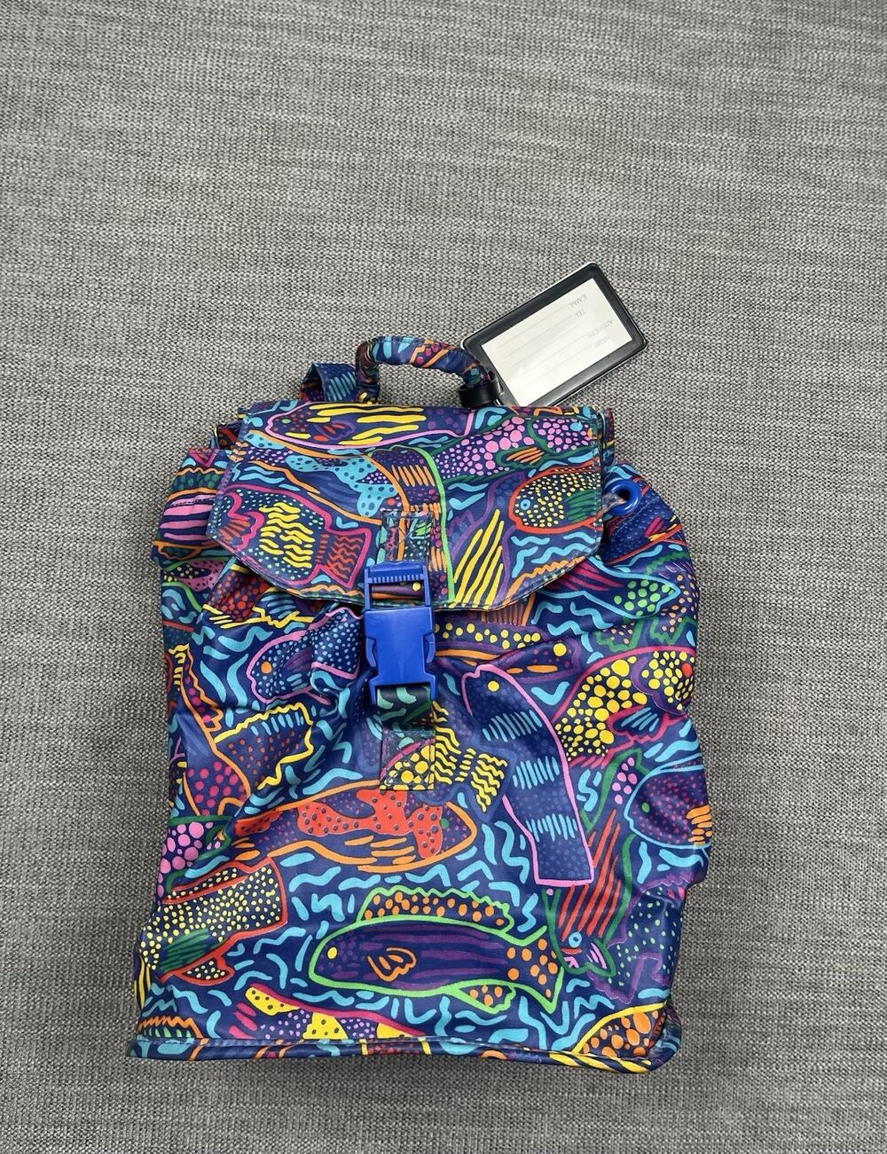 Ken Done Backpack Blue Fish Pattern Water Aqua Straps Lightweight